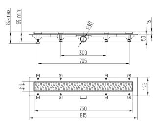 Душевой лоток Paini Harmony CH750HC 75см чёрный матовый